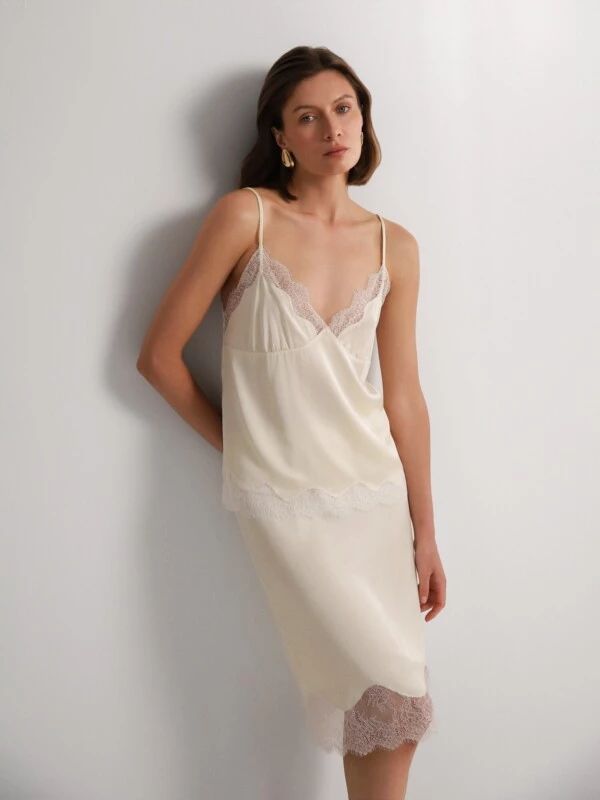 LACE satin midi skirt